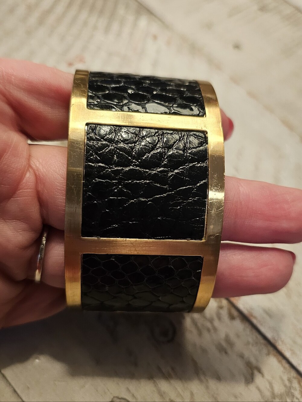 Brighton Black Leather and Gold-Tone Cuff Bracelet